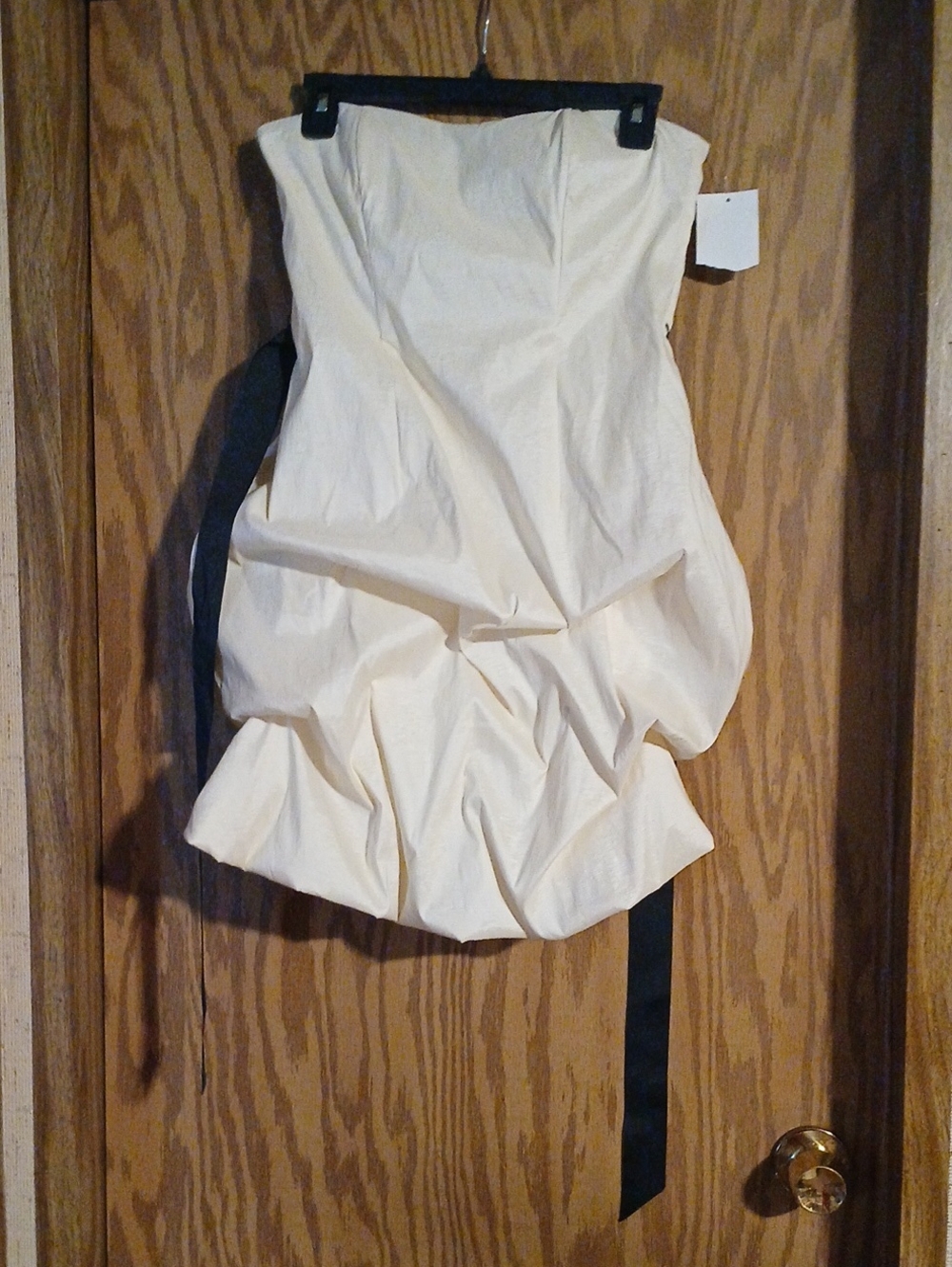 Wishes Wishes Wishes Strapless Cream Bubble-Hem Dress with Black Sash